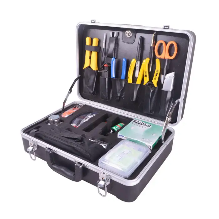 Softel 34 in 1 FTTH fiber optical kit professional optic tool box network tool kits with tweezer microscope stripper