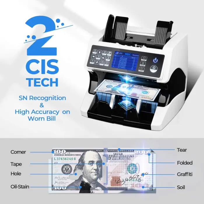 AL-920 One Pocket Business Grade 2 CIS Currency Money Bill Banknote Cash Discriminator Counter Sorting Authenticating Machine