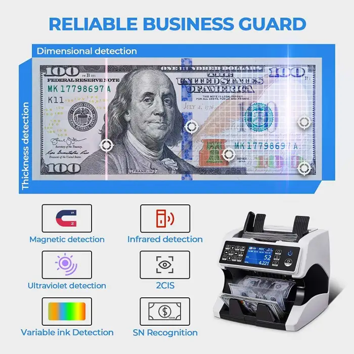 AL-920 One Pocket Business Grade 2 CIS Currency Money Bill Banknote Cash Discriminator Counter Sorting Authenticating Machine