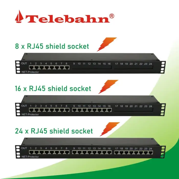 Telebahn 1000Mbps 48V CAT6 19'' Rack 24 Ports RJ45 Ethernet Gigabit Surge Protector Suppressor POE Device