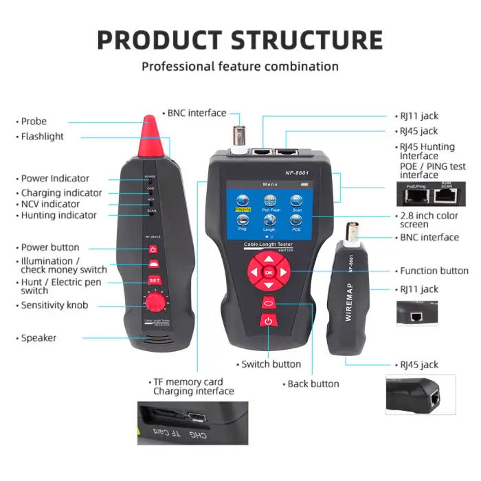 Multi-functional NF-8601W Ethernet LAN Network Cable Tester Detector Line Finder