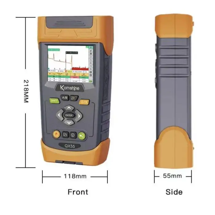 Multi-functional pon QX55 6-IN-1 OTDR Fiber Optic Tester with 10mw VFL 800-1650 OPM SLS FIP and RJ45 tester