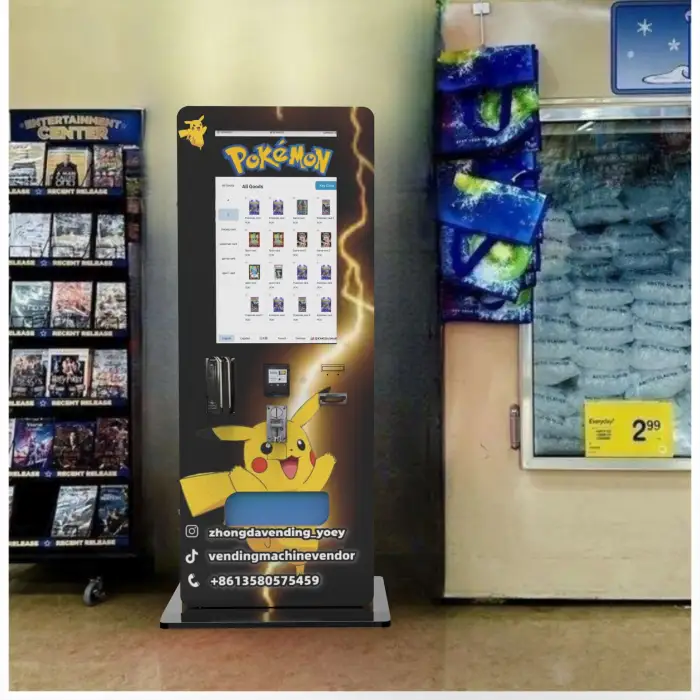 Small Cash and Credit Card Operated Trading Card Vending Machine Customized Graphic Design