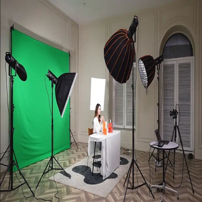 Tianmei LED Live Stream Lighting Set 300W 200W LED Video Light With Softbox and Tripod Stand With Green Backdrop