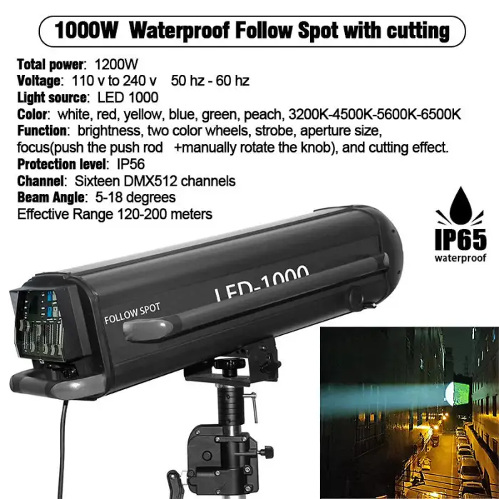 350w 600w 1000w 1200w Waterproof Electronic Focus Follow Spot Light Stage Wedding Show 1000w Led Follow Spot