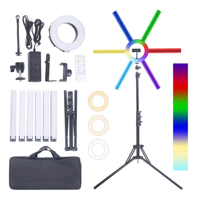 FOSOTO 6 Arms 90W Adjustable Studio Light RGB Star Light with Ring Lamp Stand for Tiktok Photographic Lighting Live Stream