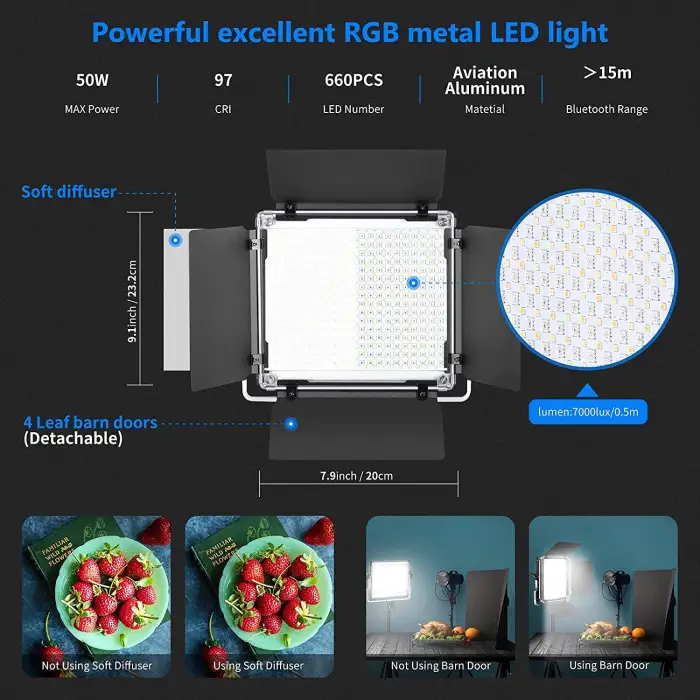 360 Degree Full Color Led Video Light Studio Professional 660 PRO RGB Led Video Light with APP Control