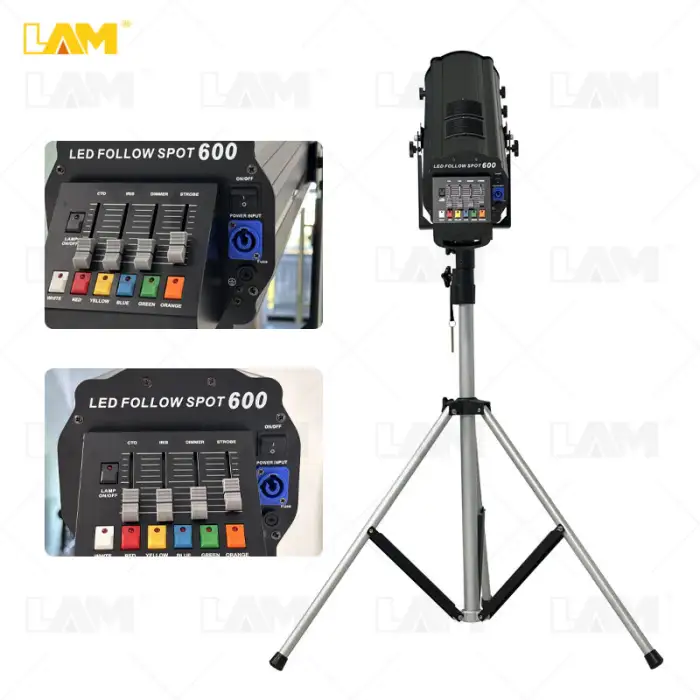 Stage Lighting Equipment 3200K/4500K/6500K DMX 600W Led Follow Spot Light with Strobe Manual Zoom for Studio Theater Concert