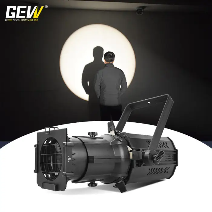 GEVV Professional Stage Lighting 200W DMX Cob LED Follow Spotlight Profile Light With Zoom for Theater Studio