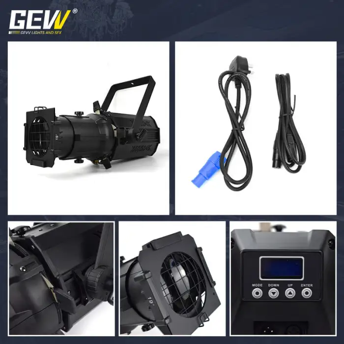 GEVV Professional Stage Lighting 200W DMX Cob LED Follow Spotlight Profile Light With Zoom for Theater Studio