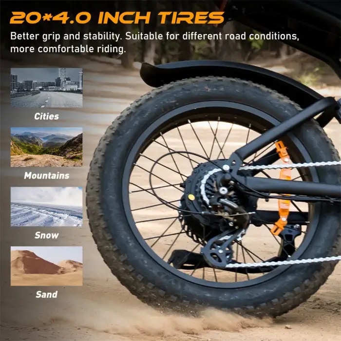 48V 15Ah 250W 20"*4.0 Fat Tire Electric Mountain Bike, All-Terrain E-Bike for Off-Road Riding