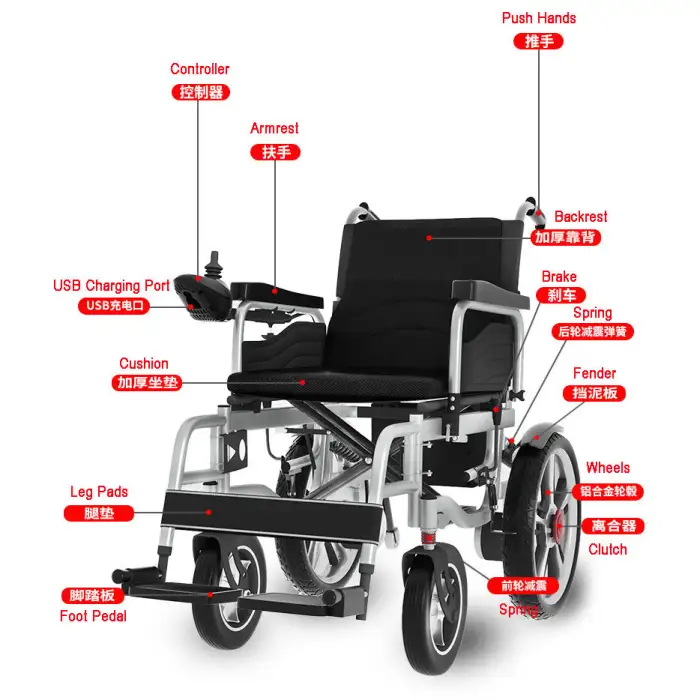 FarmaSino Aluminum Folding Electric Wheelchair Lightweight Electric Wheelchair Battery