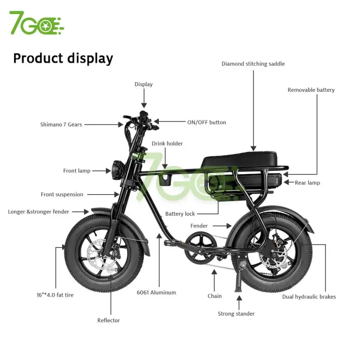 7GO New 48v 750w Retro E-Bike Electric Cycle Road Dirt Fat Tire E Bike Fast Ebike Electric Mountain Bike