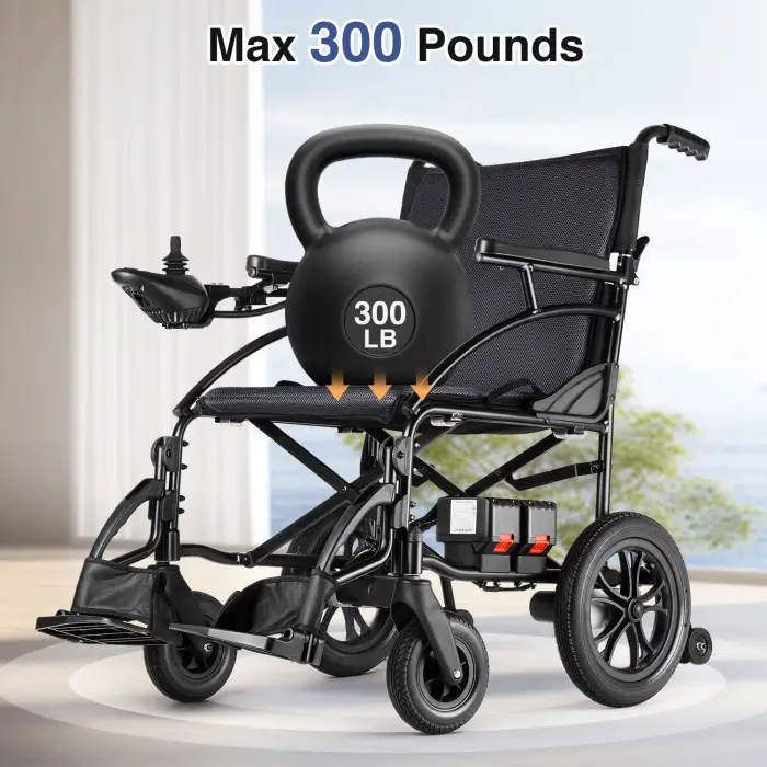 Portable Electric Wheelchair Lightweight Aluminium Foldable Design with Pull-Out Battery for Physical Therapy