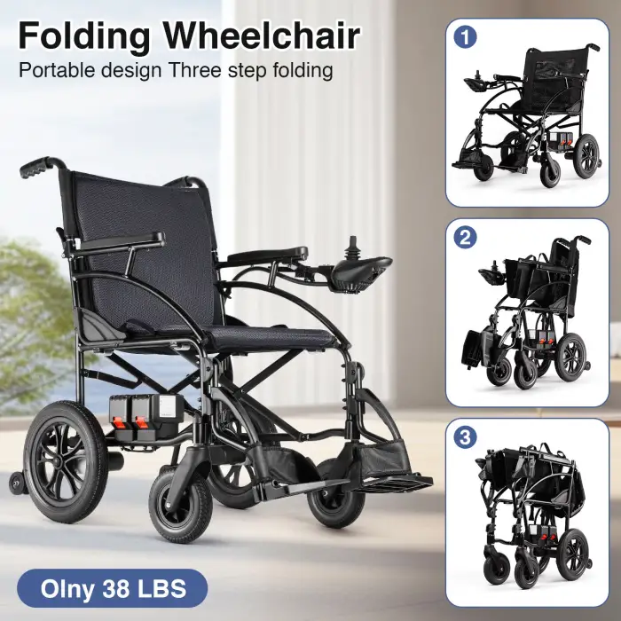 Portable Electric Wheelchair Lightweight Aluminium Foldable Design with Pull-Out Battery for Physical Therapy