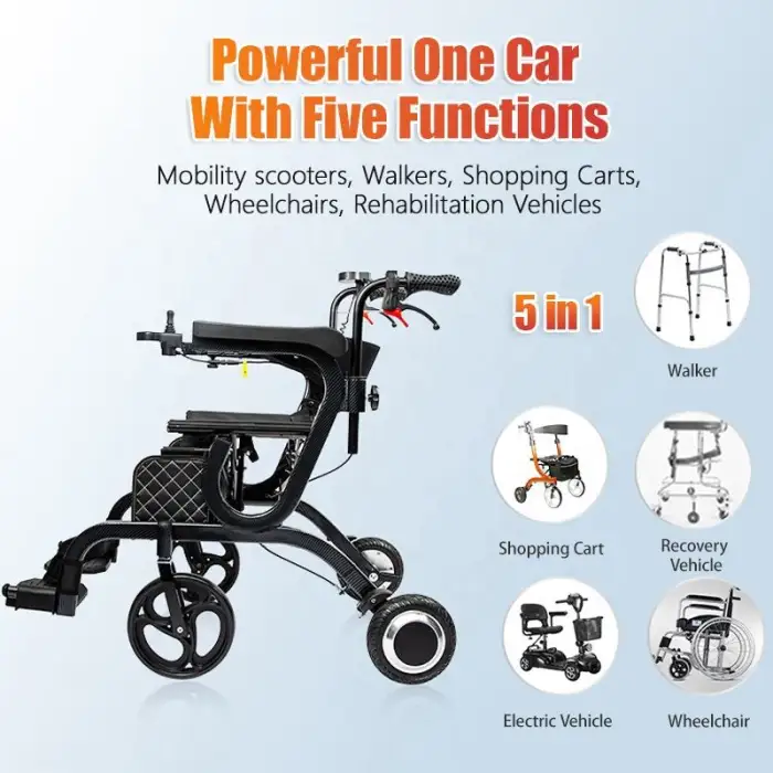 Multifunctional Folding Electric Walker Rollator With Seat for the Elderly Lightweight Electric Wheelchair Scooter Shopping Cart