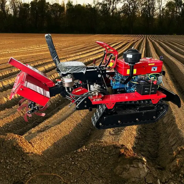 Small Crawler Tractor with Cultivator and Bulldozer for Paddy Field Rubber Tracks Rotary Tiller