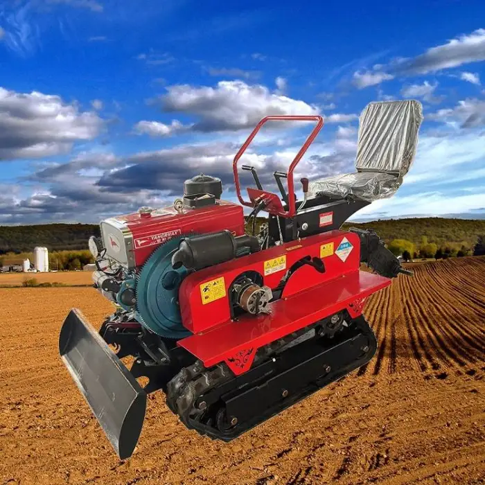 Small Crawler Tractor with Cultivator and Bulldozer for Paddy Field Rubber Tracks Rotary Tiller