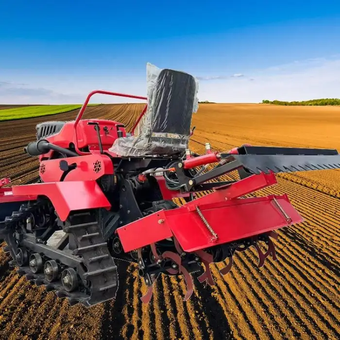 Small Crawler Tractor with Cultivator and Bulldozer for Paddy Field Rubber Tracks Rotary Tiller