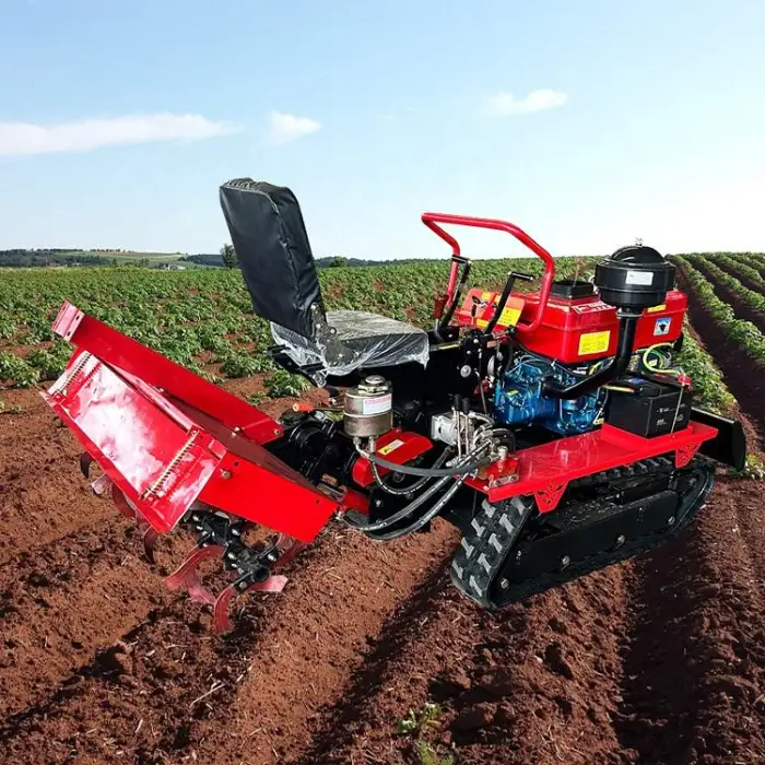 Small Crawler Tractor with Cultivator and Bulldozer for Paddy Field Rubber Tracks Rotary Tiller