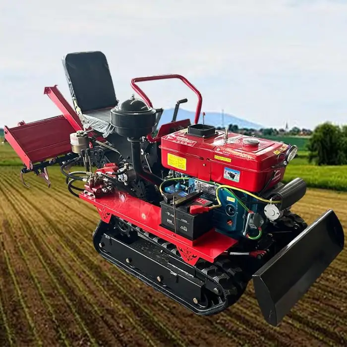 Small Crawler Tractor with Cultivator and Bulldozer for Paddy Field Rubber Tracks Rotary Tiller