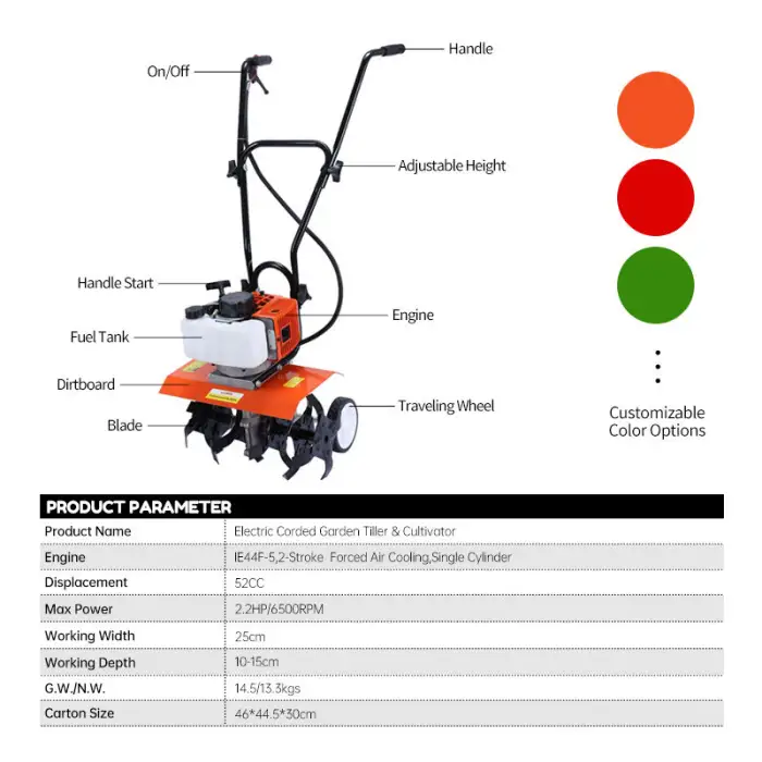 High Performance Hand Push Mini Power Tiller Cheap Gasoliner Saw Rotavator Tiller Gasoline Petrol Powered Tiller