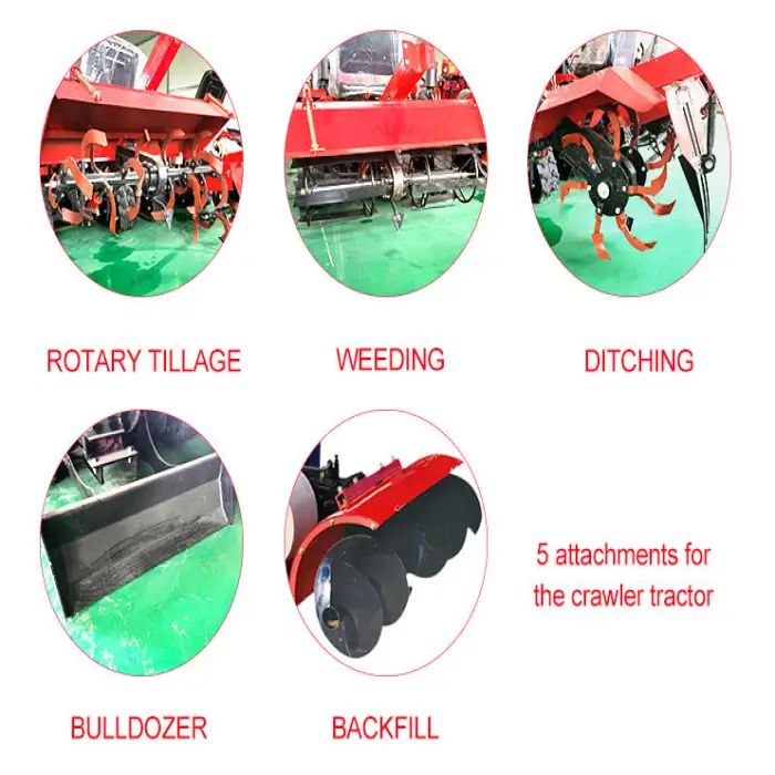 25HP Diesel Crawler Tractor Farm Implements Rotovator Tiller Rotary Cultivator With Excavator Boom