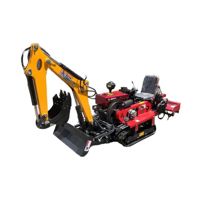 25HP Diesel Crawler Tractor Farm Implements Rotovator Tiller Rotary Cultivator With Excavator Boom