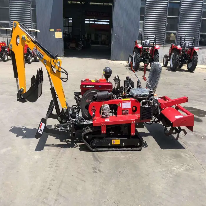 25HP Diesel Crawler Tractor Farm Implements Rotovator Tiller Rotary Cultivator With Excavator Boom