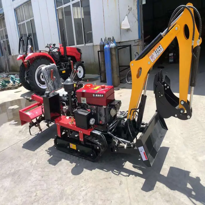 25HP Diesel Crawler Tractor Farm Implements Rotovator Tiller Rotary Cultivator With Excavator Boom