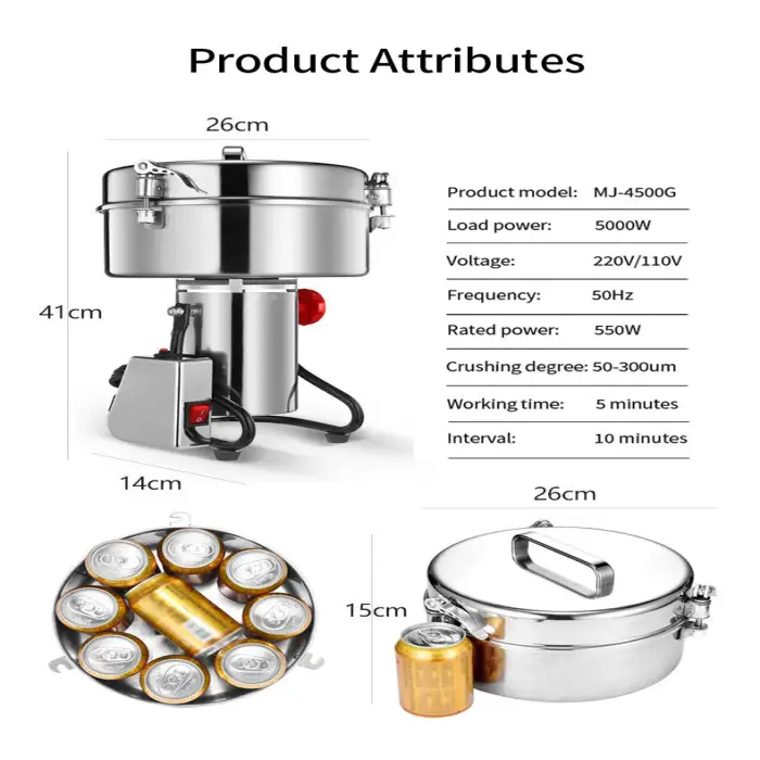 MJ 4500G Mini Commercial Powder Grinder Rice Corn Cocoa Soybean Coffee Spices Herb Sesame Flour Mill Dry Powder Grinding Machine