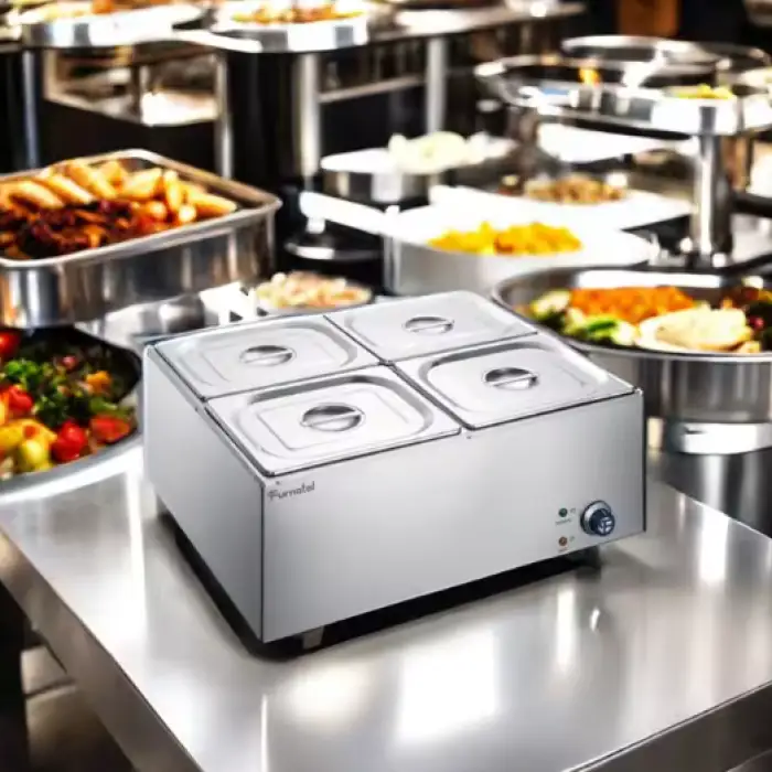 Bain Marie 4-Pan Food Warmer Stainless Steel Hot Food Bain Marie Electric Cooked Food Warmers