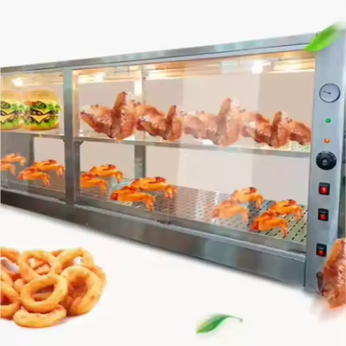 Professional Counter Top Glass Hot Fast Food Heated Warming Restaurant Display Cabinet Electric Warmer Showcase with Water Pans