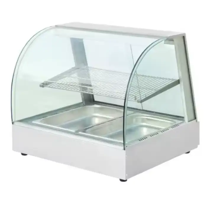 Good Dry Heating Display Warmer Curved Glass Electric French Fries Food Warming Cabinet Stainless Steel Warming Showcase