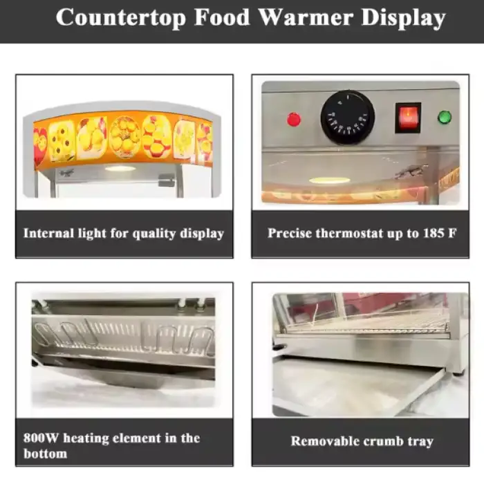 Silver 5-Tier Stainless Steel Countertop Food Warmer Display Case 220V Electric Bain Marie Hot Warming Showcase Back Sliding