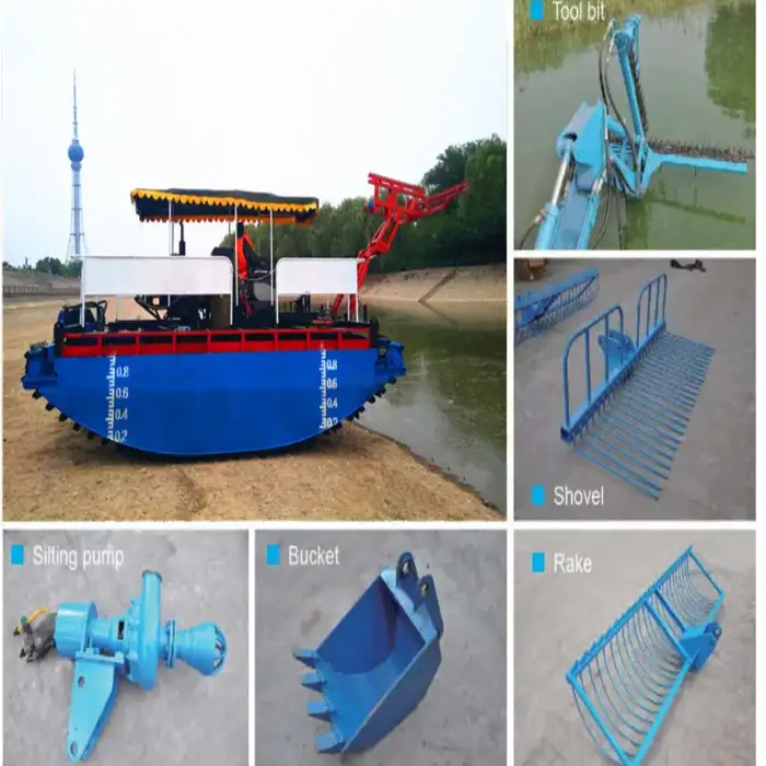 Keda Amphibious Multifunctional Weed Harvester Matched With Bucket T-type Cutter Collecting Rake and Fork