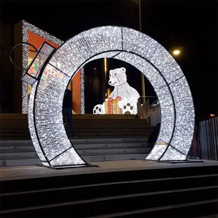 Outdoor IP65 LED Ball Ring Motif Lighting Arch PVC Illuminated Christmas Arch for Shopping Mall Holiday Decorations Landscape