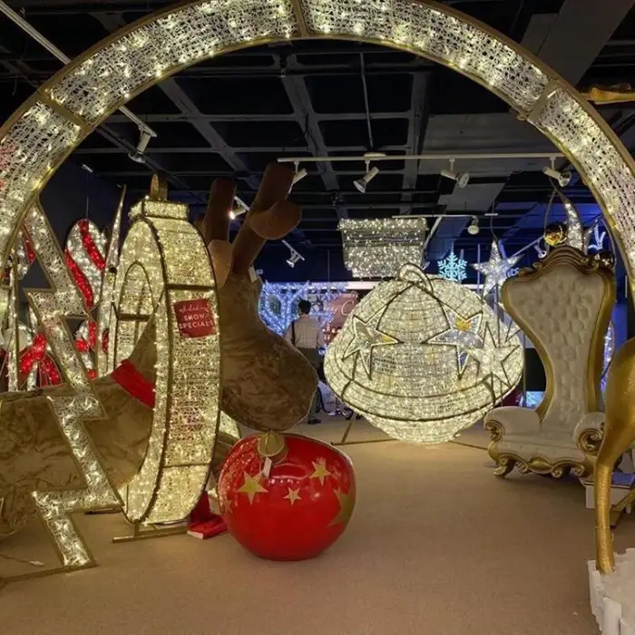 Outdoor IP65 LED Ball Ring Motif Lighting Arch PVC Illuminated Christmas Arch for Shopping Mall Holiday Decorations Landscape