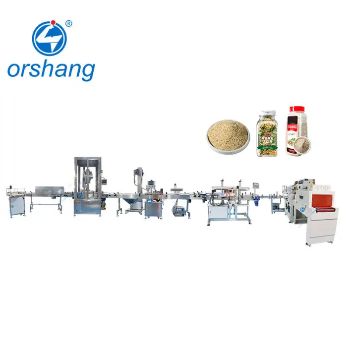 Industrial Automatic Spice Powder Bottle Filling Line Seasoning Jar Capping Labeling Machine With Engine Core Plastic Packaging