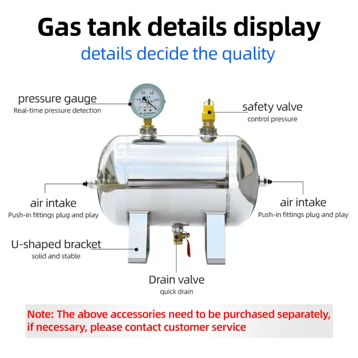 2L Horizontal Stainless Steel Air Tank Vertical Air Suspension System Accessories for Industrial Compressors