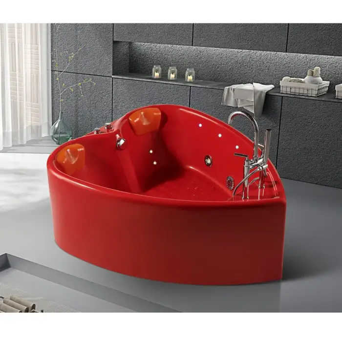 2 Person Massage Tub Acrylic Modern Custom Red Heart Shaped Spa Bathtub