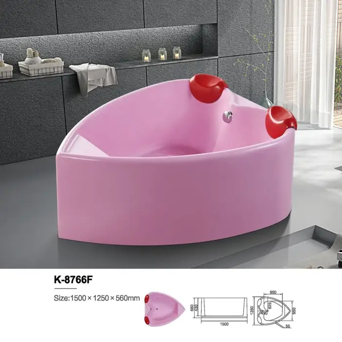 2 Person Massage Tub Acrylic Modern Custom Red Heart Shaped Spa Bathtub