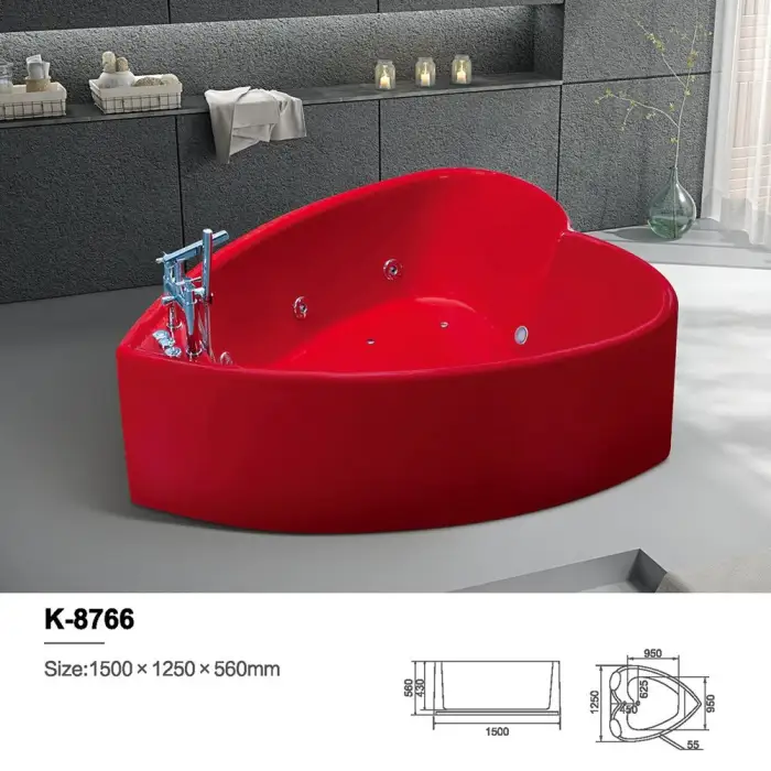 2 Person Massage Tub Acrylic Modern Custom Red Heart Shaped Spa Bathtub