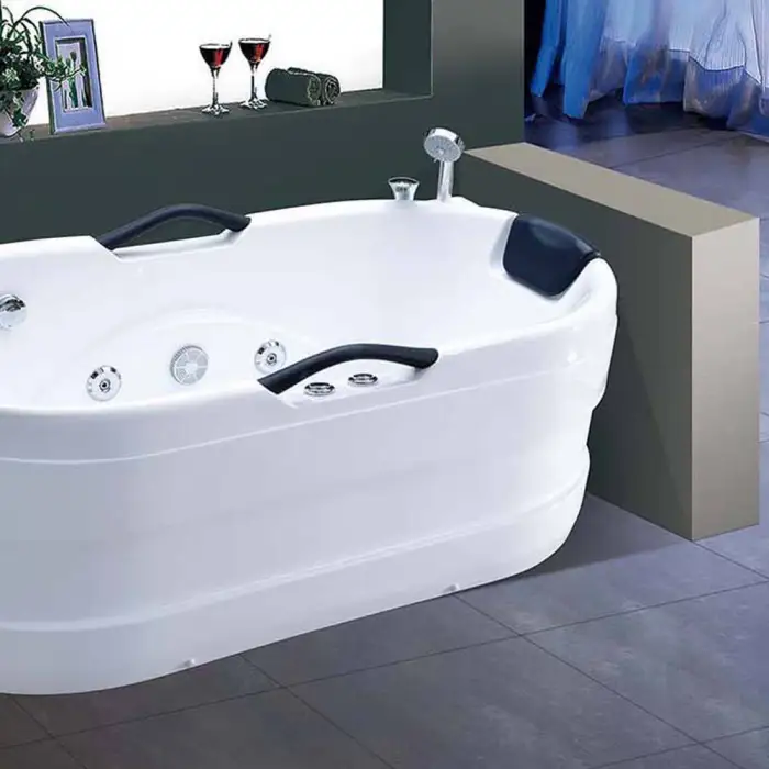 BALISI Made in China Quality White with Handle Oval Shape Two Person 180cm Bathroom Indoor Acrylic Massage Whirbath Tub Bathtub