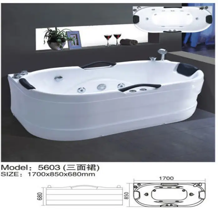 BALISI Made in China Quality White with Handle Oval Shape Two Person 180cm Bathroom Indoor Acrylic Massage Whirbath Tub Bathtub