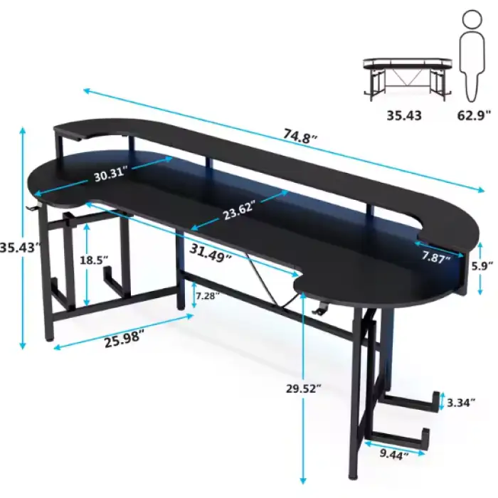 Computer Desk Computer PC Workstation Gaming Desk Table With LED Strips