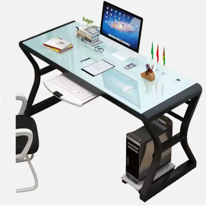 Home PC Gaming Desk Modern Simple Student Desk Cheap Computer Table with Tempered Glass Top for Living Room School