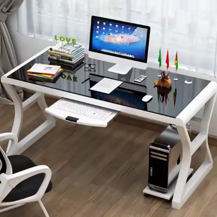 Home PC Gaming Desk Modern Simple Student Desk Cheap Computer Table with Tempered Glass Top for Living Room School