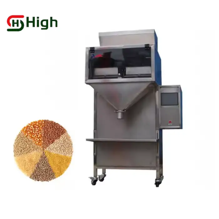 Semi-Automatic Dual Head Vibratory Filler Grain Machine PLC Controlled for Pistachio & Coffee Beans for Glass Packaging