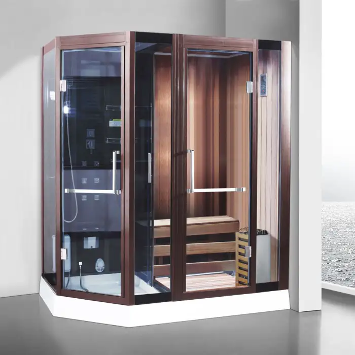 2-3 Person Dry Wet Steam Shower Room Outdoor Sauna Cabin Combos Steam Shower Full Spectrum Far Infrared Sauna Bath Wooden Room